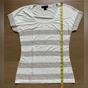 St John White and bronze embellished stripe Short Sleeve Top